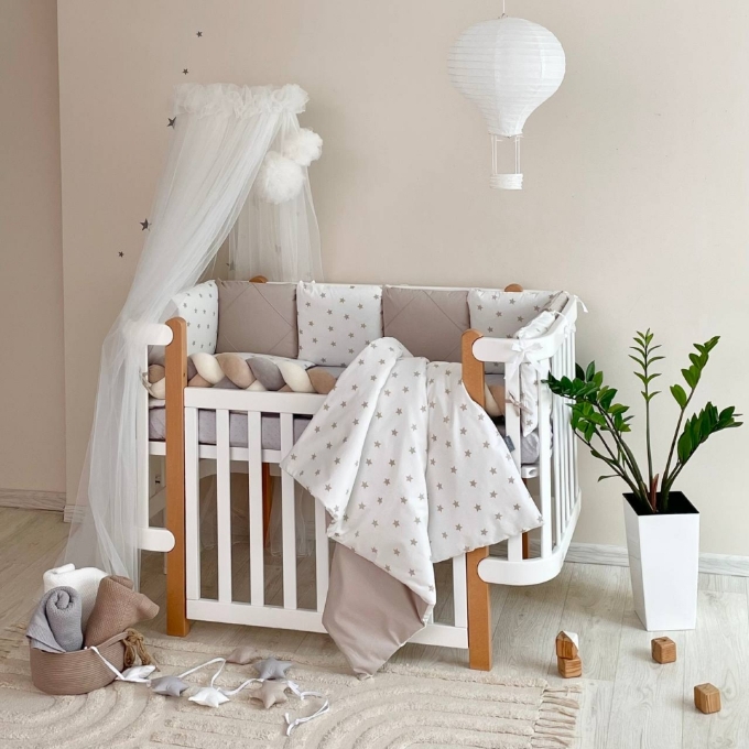 Set lenjerie patut bebecopii 7 piese Stelute bej (6)